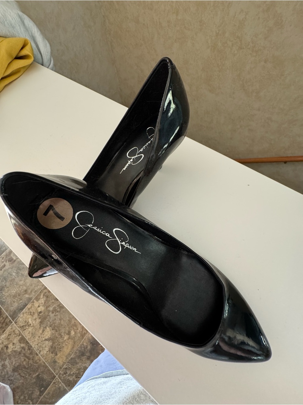 Jessica Simpson Black Patent Pointed-Toe Pumps - Sleek Dress Heels